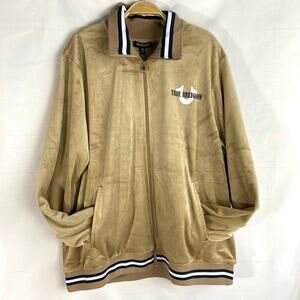 True Religion Y2K Velour Varsity Track Jacket Men XL Tan Full Zip Sportwear NWT